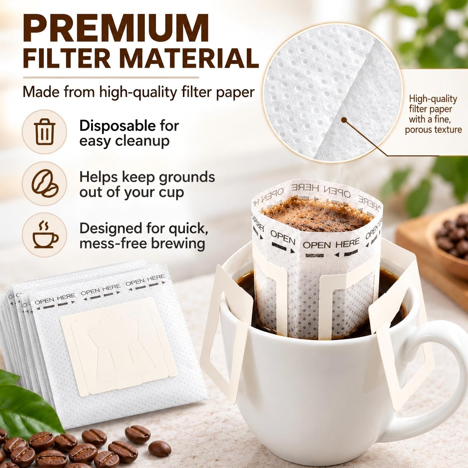 Enenes Coffee Filter Bags, 100 Pack Hanging Ear Single Serve Filters