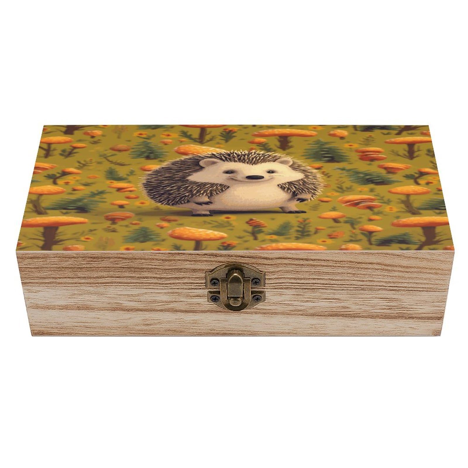 Btcowzrv Style Hedgehog Wooden Storage Box, Keepsake Box With Hinged And Retro Lock, Wood Jewelry Organizer For Photos & Mementos And Home Decor