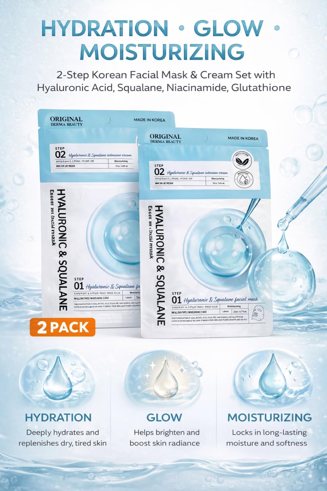 Amazon.com : 2 Pack Hyaluronic Acid & Squalane Facial Mask +