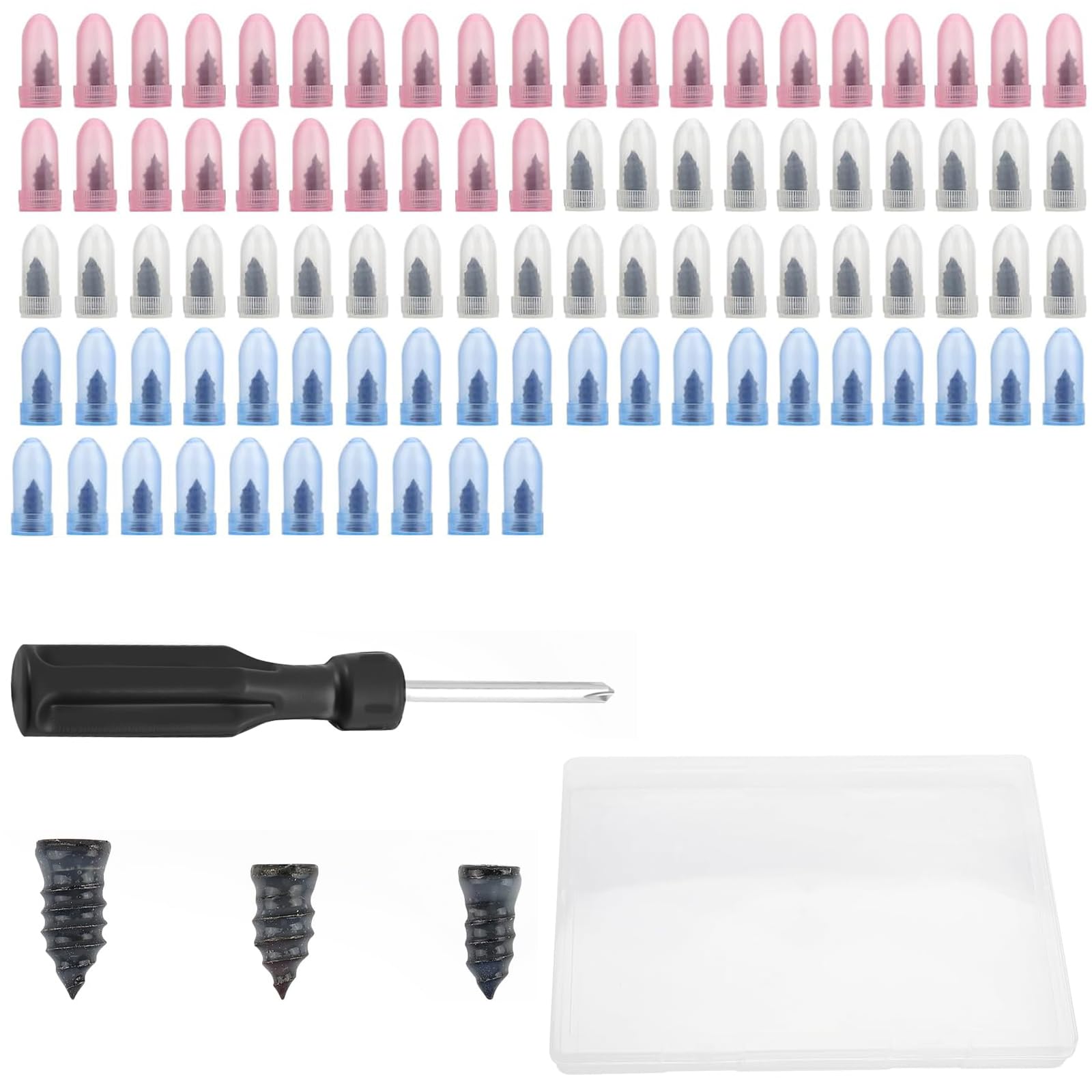 91Pcs Tyre Repair Kit Rubber Nails with Screwdriver, 3 Sizes Self-Service Tire Repair Screws ,Car Puncture Repair Kit,Car Tyre Puncture Repair Kit, Tyre Puncture Repair Kit for Auto Car Motorcycle