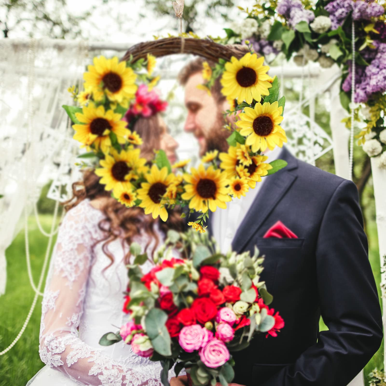 Ghirlanda Di Girasoli Artificiali Per Esterno, 7,2 Metri, Fiori In Seta, Decorazione Per Matrimoni, Giardino E Feste