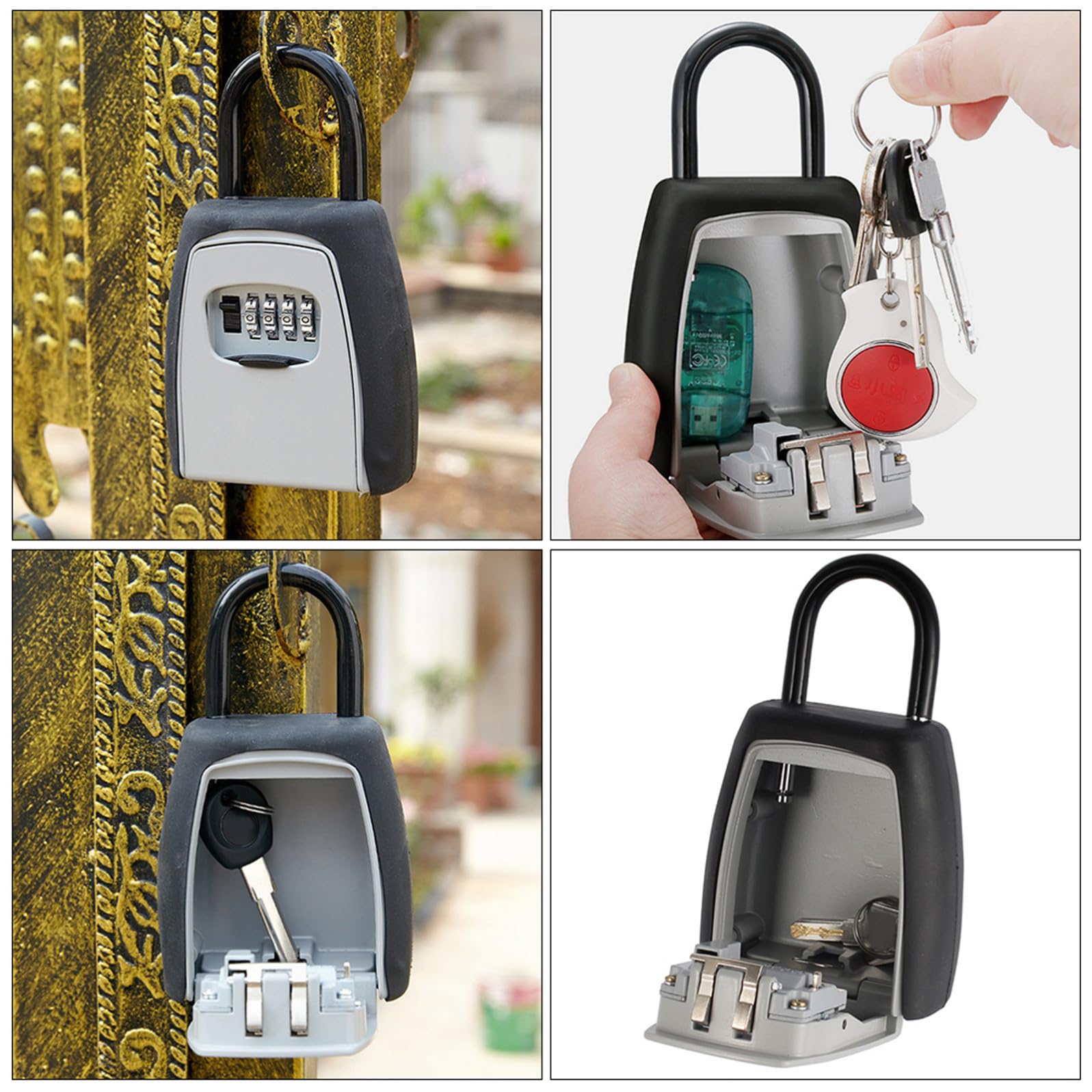 MAGICLULU Cassetta Di Sicurezza Portatile Con Serratura A Chiave Reale 4 Codici Robusta Facile Da Installare Per Esterni Casa E Ufficio