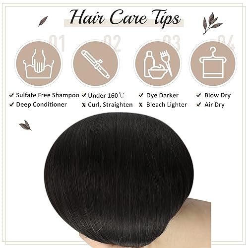 Miniatura 6 de Full Shine Total de 2 paquetes de extensiones de cabello humano real #1B de 18 pulgadas, 7 piezas de extensiones de cabello humano natural