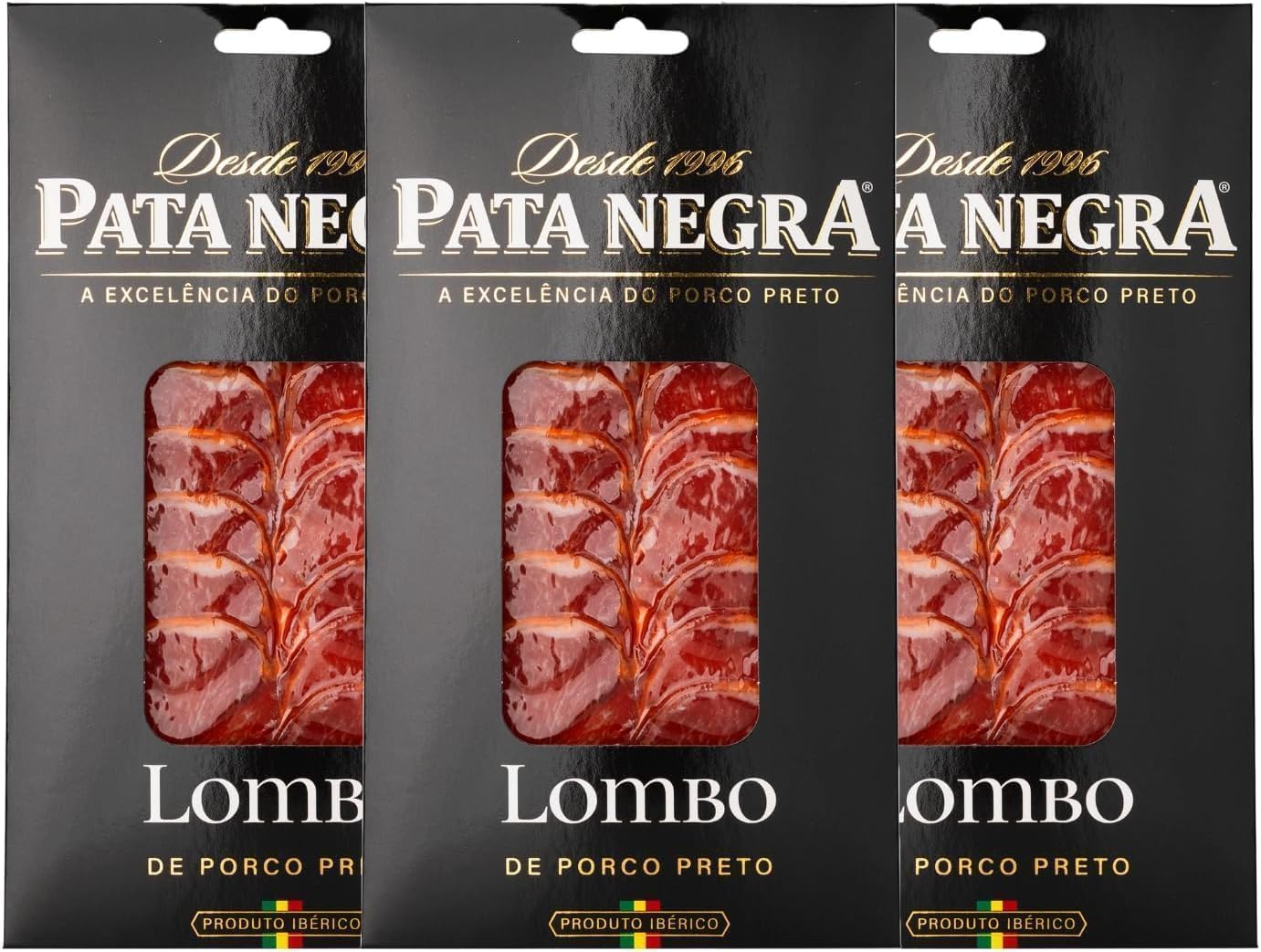 Geschnittene Lende aus 100% iberischem Schwarzschwein 80 g – 3er-Pack – Gourmet-Pata-Negra-Wurstwaren aus Portugal – Raffinierter Geschmack und zarte Textur – Vakuumverpackt