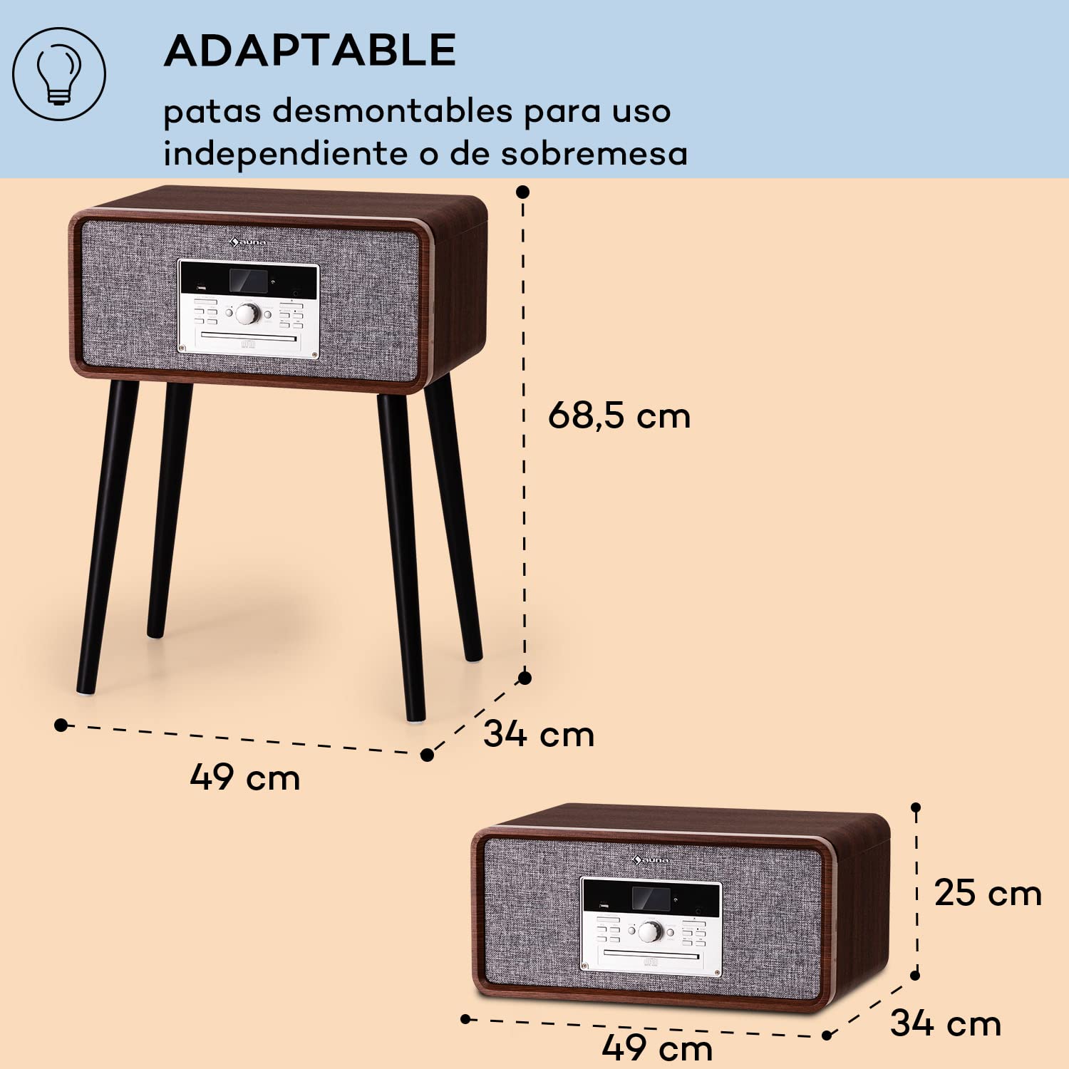 Auna Tocadiscos de Vinilo Vintage con Bluetooth, CD, USB, Altavoces Estéreo, Dab+/FM Radio y Sonido Potente