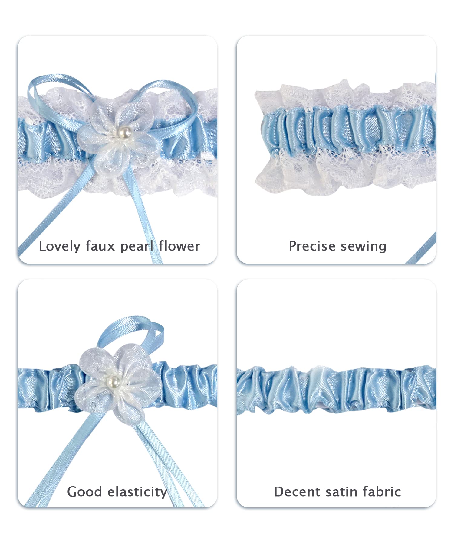 Liga De Novia Azul Agua Con Encaje Blanco - Elástica, Regalo Perfecto Para Boda, Despedida De Soltera O Compromiso