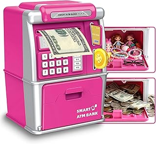 Piggy Bank for Kids, ATM Machine for Real Money with Password Lock, Electronic Savings Box, ATM Piggy Bank Gifts for 3-12 Year Old Girls Boys