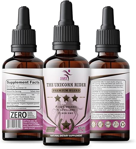 Miniatura 9 de The Unicorn Rider Drops, aumenta el deseo con Tongkat Ali, Tribulus, ginseng negro y fenogreco, tintura vegetariana, orgánica, promueve el