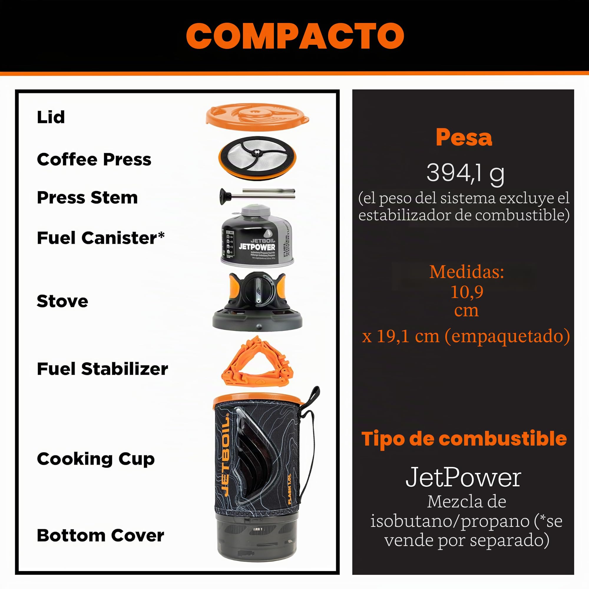 Jetboil Flash - Estufa portátil de ebullición rápida de 1.0L con prensa francesa de silicona y encendido automático para acampar y mochileros, quemador de propano/isobutano con taza de cocina, nuevo