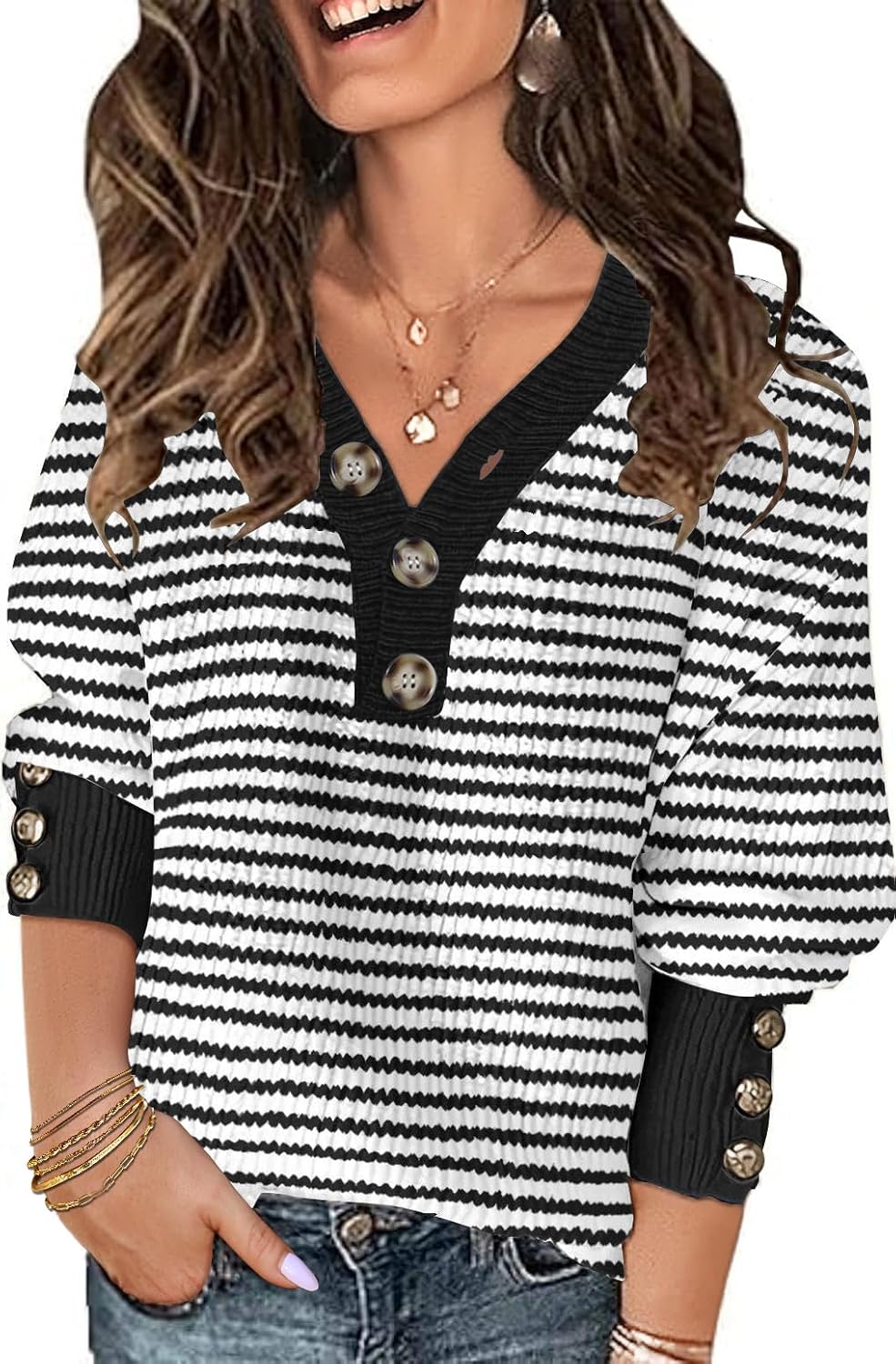 Soesdemo Oversized Sweaters for Women Warm Cozy Chunky Soft Casual Knitted V Neck Button Down Pullover Tunic Sweaters