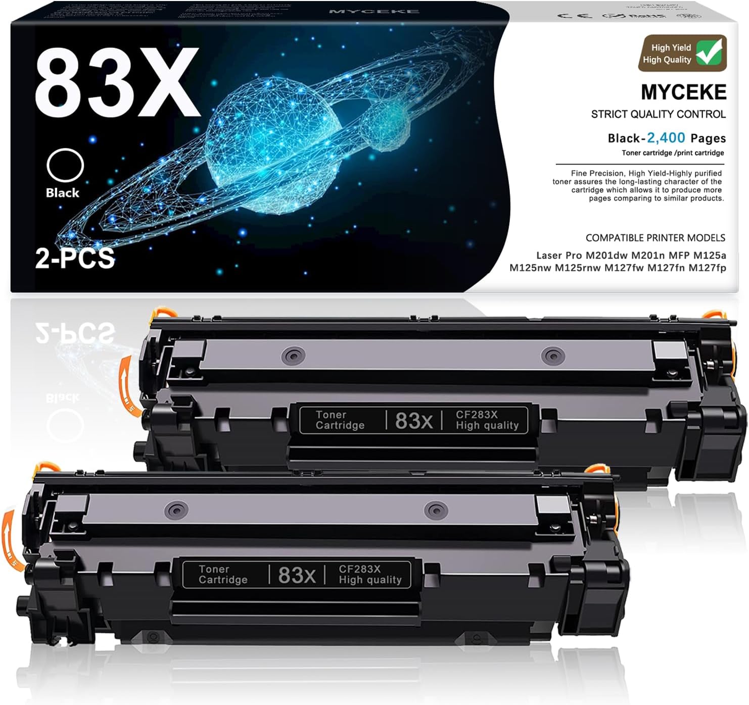 83X Toner Cartridge High Yield Replacement for HP 83X CF283X Toner for HP Laser Pro M125nw M201dw M225dw M201n M125a M127fn M127fw Printer (2 Pack, Black)
