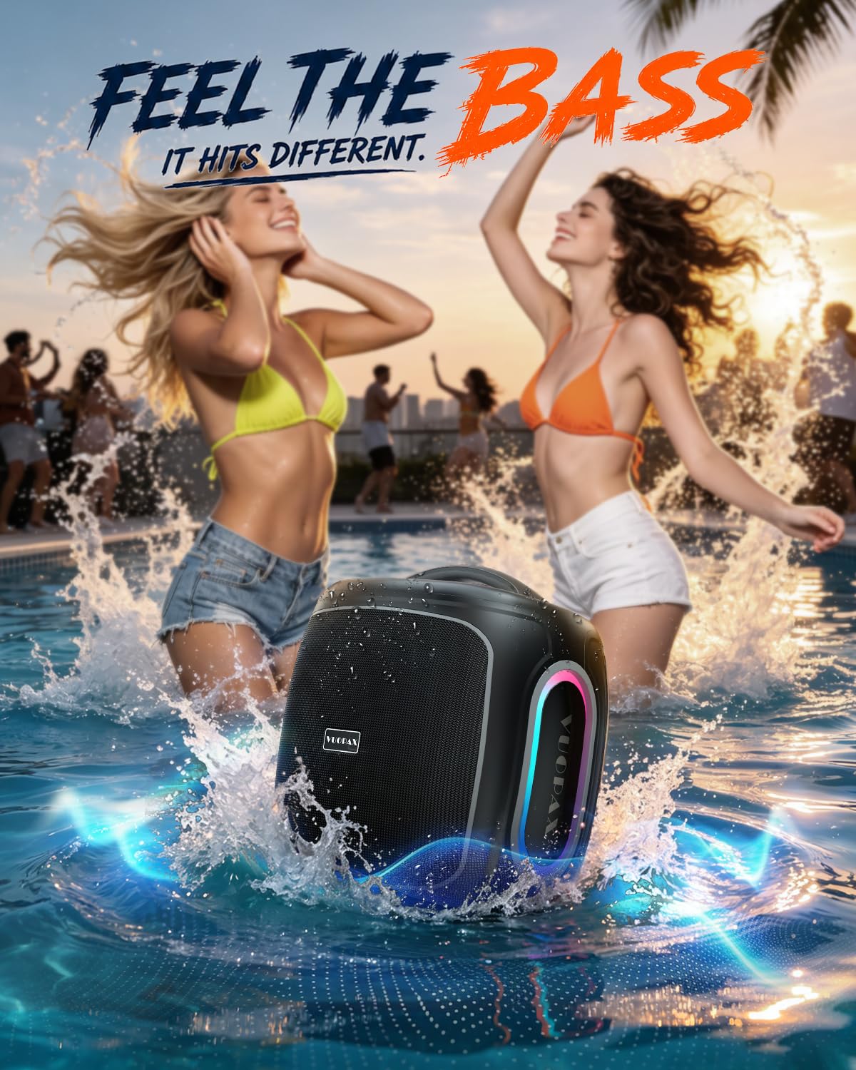 Enceinte Bluetooth Puissante 120W Crête, Grande Enceinte avec Basses Renforcées, Poignée de Transport, Autonomie 30h, Bluetooth 5.4, IP65 Étanche, TWS, RGB, pour Camping, Jardin et Fête