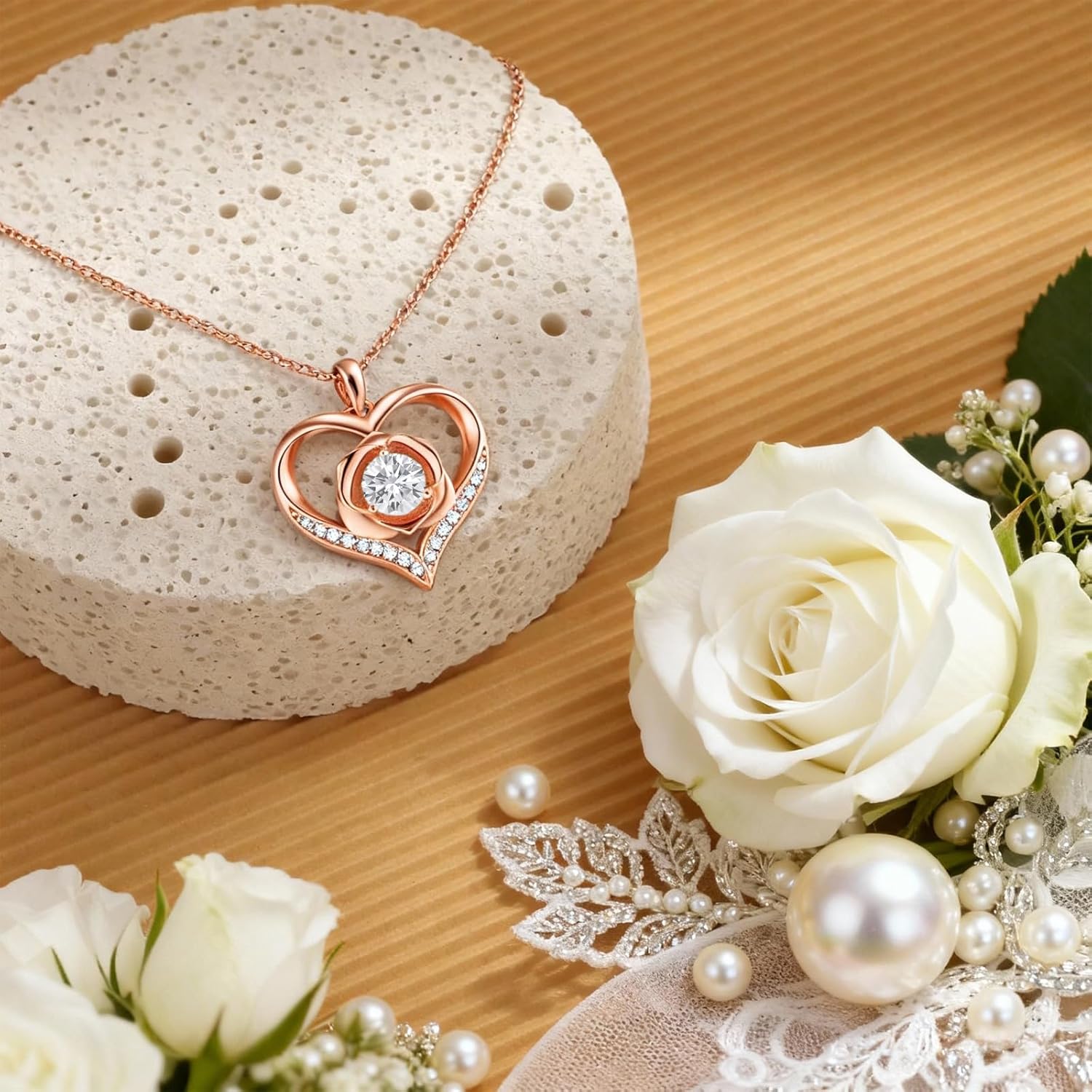 Mother of the Bride Gifts-925 Sterling Silver Rose Heart Necklace Mother of Bride Jewelry for Mother of the Bride Wedding Gift with Message Card and Box - Image 4
