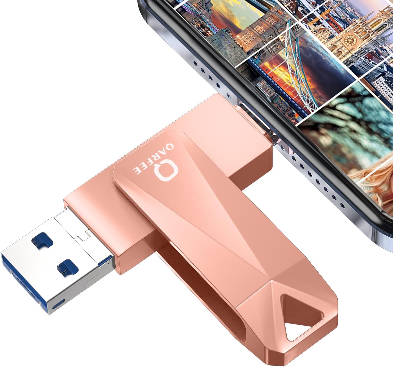 Universal Flash Drive 32 GB, Aluminum Alloy USB 3.0 External Storage Memory Stick Pen Flash Drive Compatible for iPhone,iPad,iPod,Mac,iOS/Android phone and PC,32 GB Orange Pink