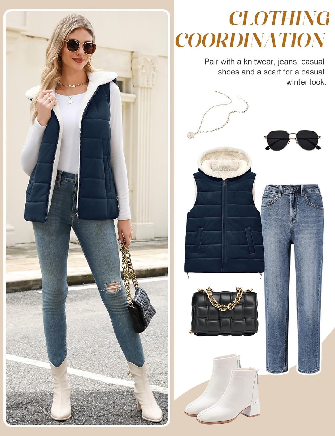 Womens Sherpa Fleece Vest Warm Sleeveless Jacket 2025 Winter Coat Fall Zip Up Hoodie Reversible Outwear with Pocket - Image 5