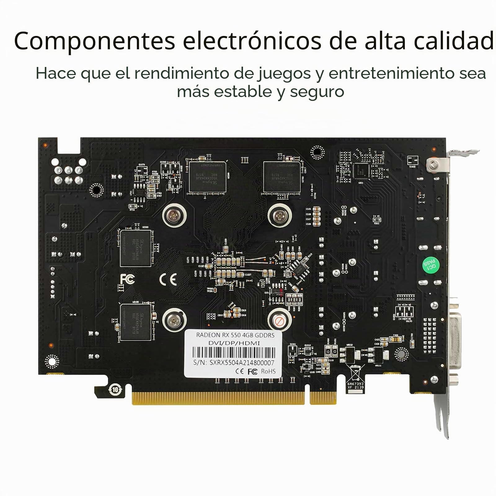 QTHREE Radeon RX 550 Tarjeta Grafica, 4GB GDDR5 128-bit, DVI-D, HDMI, DisplayPort, PCI Express x8, Tarjeta de Vídeo Gaming para PC, DirectX 12, Computer GPU