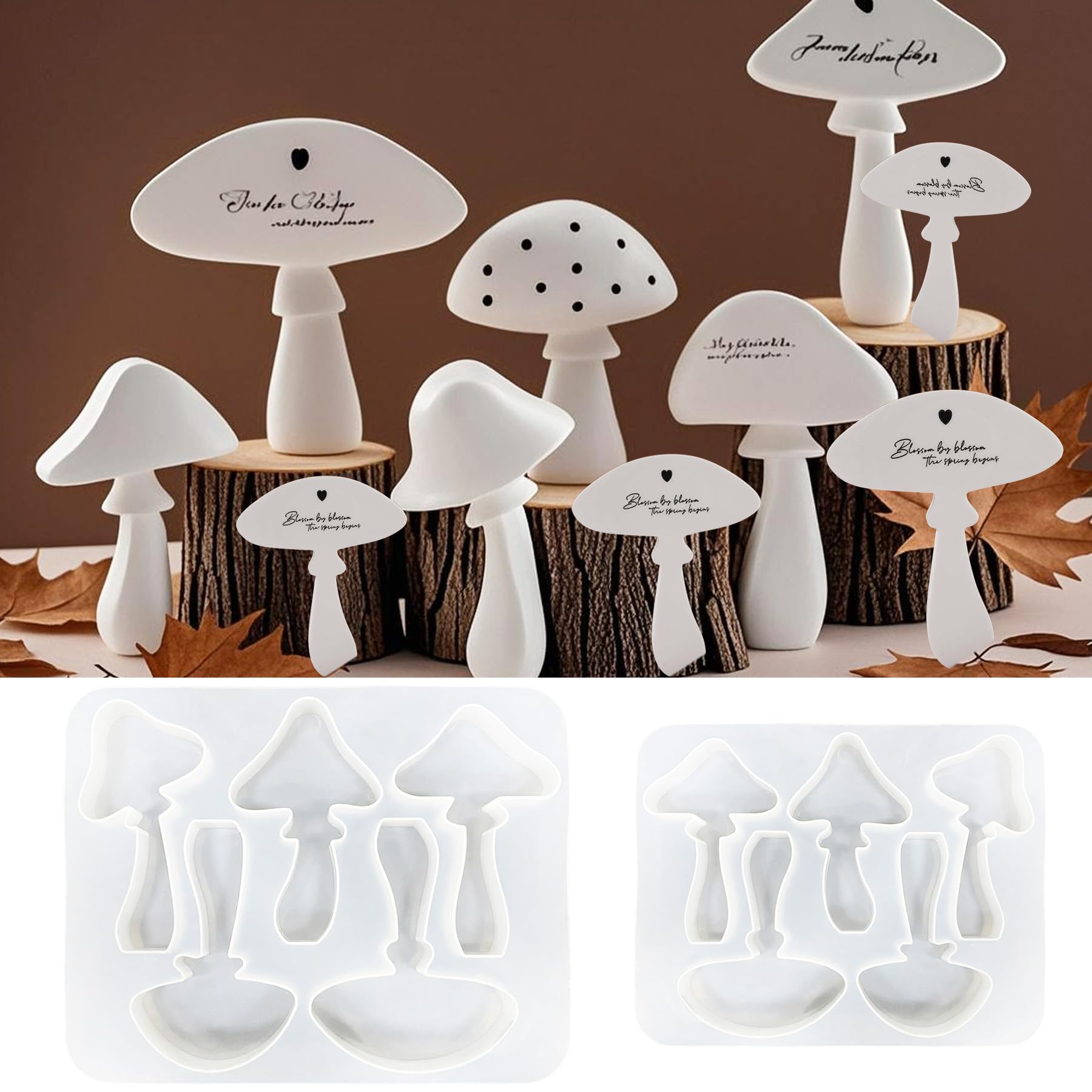 TZEKING 10 Stück Silikonform Pilze,Silikonformen Gießformen Pilz,Gipsformen Zum Gießen,Silikonform Pilze 3D,Silikon Kerzenform Kit Epoxidharz-Formen,für Bastelarbeiten,Gips,Tischplatte Ornament