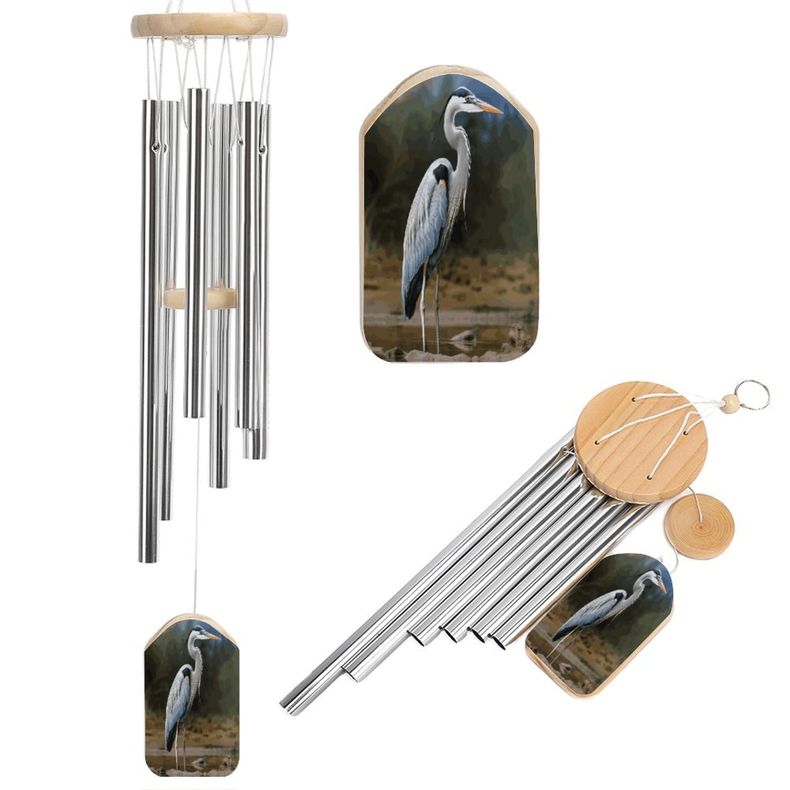 Btcowzrv Style Heron Wind Chimes For Outside, Hanging Windchimes With 6 Aluminum Tubes, Memorial Wind Chime For Patio Backyard Garden And Outdoor Decor