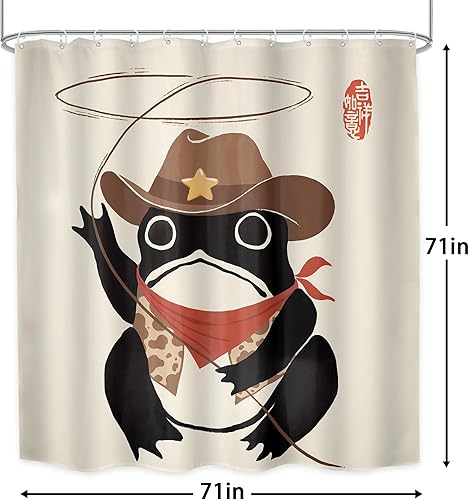 Miniatura 5 de LGhtyro Divertida cortina de ducha de rana vaquera, juego de baño de 71 pulgadas de ancho x 71 pulgadas de alto, diseño de animales de Rodeo