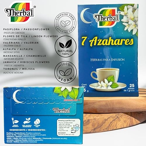 Miniatura 3 de Therbal 7 Blossoms - Té de hierbas - 25 bolsas de té - Sin cafeína, infusión natural con manzanilla, pasiflor, valeriana, hibisco - Mezcla relajante