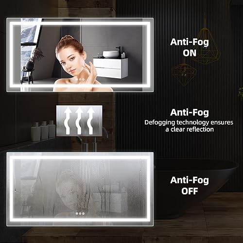 Miniatura 2 de Espejo de baño LED de 72 x 36 pulgadas con luces, antiniebla, regulable, retroiluminado + iluminado frontal, espejo de tocador de baño iluminado