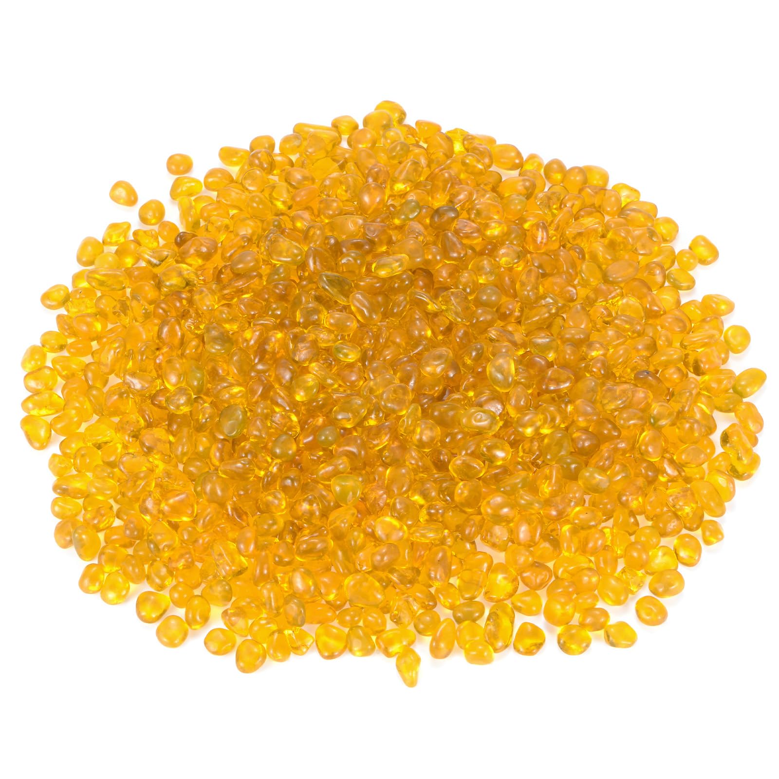 M METERXITY High Luster Round Fire Glass Stones, Glass Gems, Glass Pebbles, Glass pieces for Vases/Fire Pit/Garden Decorations 6-9mm, 550g/1.21-Pound [Yellow]
