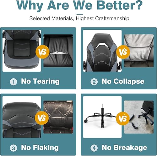 Miniatura 7 de Sillas de oficina – Sillas de escritorio ejecutivas ergonómicas para juegos con reposabrazos abatibles y soporte lumbar, silla giratoria ajustable