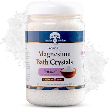 Health and Wisdom Magnesium Bath Crystals - Bath Salts with High Concentration & Enhanced Absorption for Muscle & Joint Relief - Dead Sea Sourced - Unscented - 1.75 lbs - Up to 14 Uses