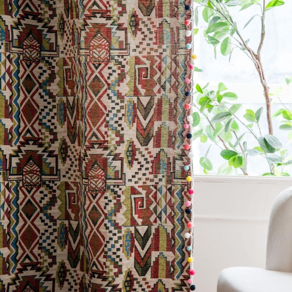 Boho Geometryczna Czeska Zasłona Do Sypialni Salon Pościel Bawełniana Drukowane Dekoracyjne Zasłony z Pomponem Dekoracji Domu