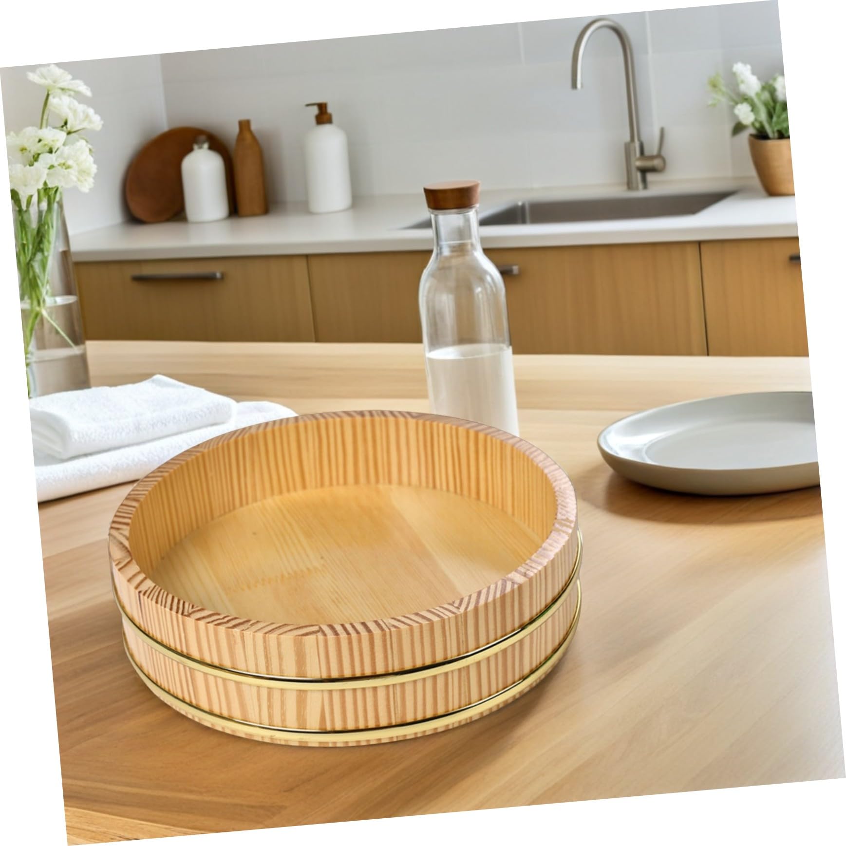 UKCOCO Bol à Riz à Sushi Traditionnel avec Bord Doré Grand Format pour Préparation et Service Plateau Polyvalent pour Familles et Restaurants