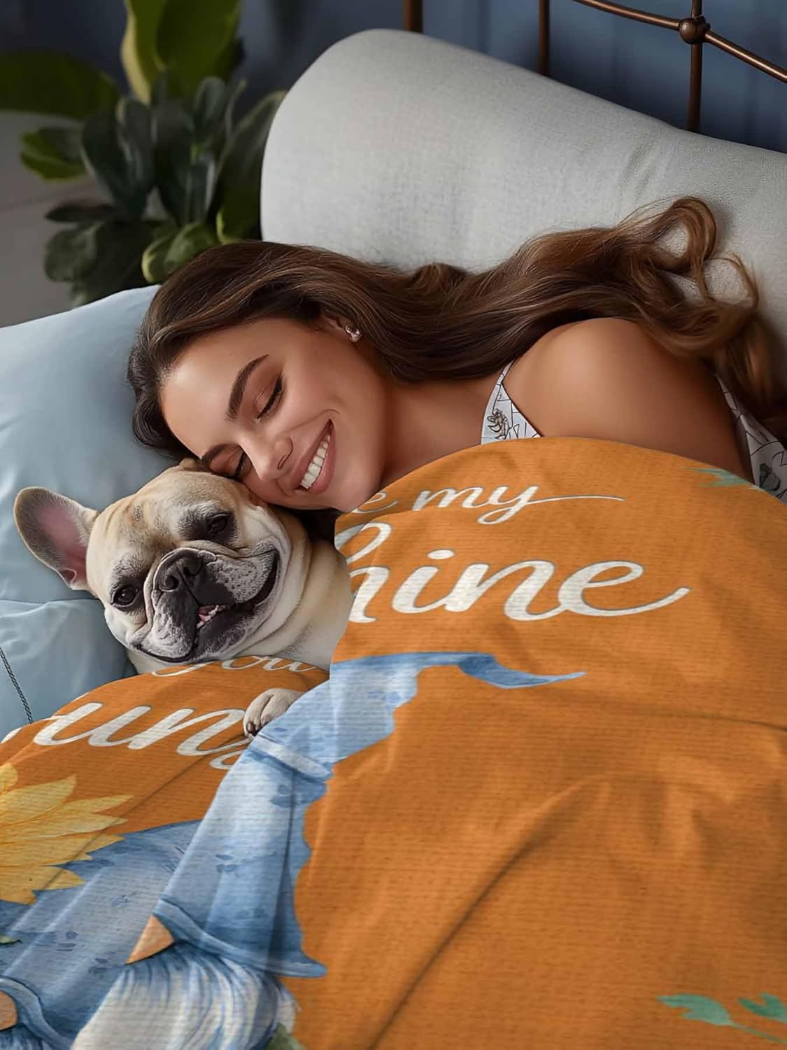 Top Sheet Full Bedding Flat Sheet Only, Blue Dwarf Sunflowers on Orange Microfiber Bed Sheets Soft Breathable Bedding Flat Sheets, Vintage Flower Leaves Hotel Luxury Top Sheets