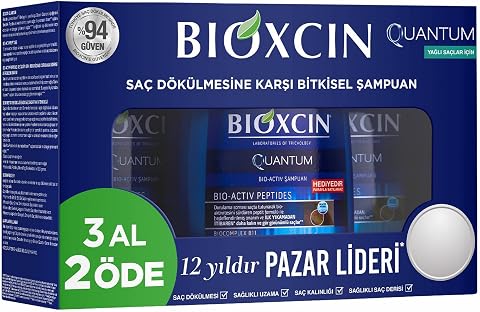Bioxcin Quantum Şampuan 3 x 300 ml – Yağlı Saçlar İçin Sebum Dengeleyici ve Saç Dökülmesine Karşı Etkili Şampuan (3 Al 2 Öde Set)
