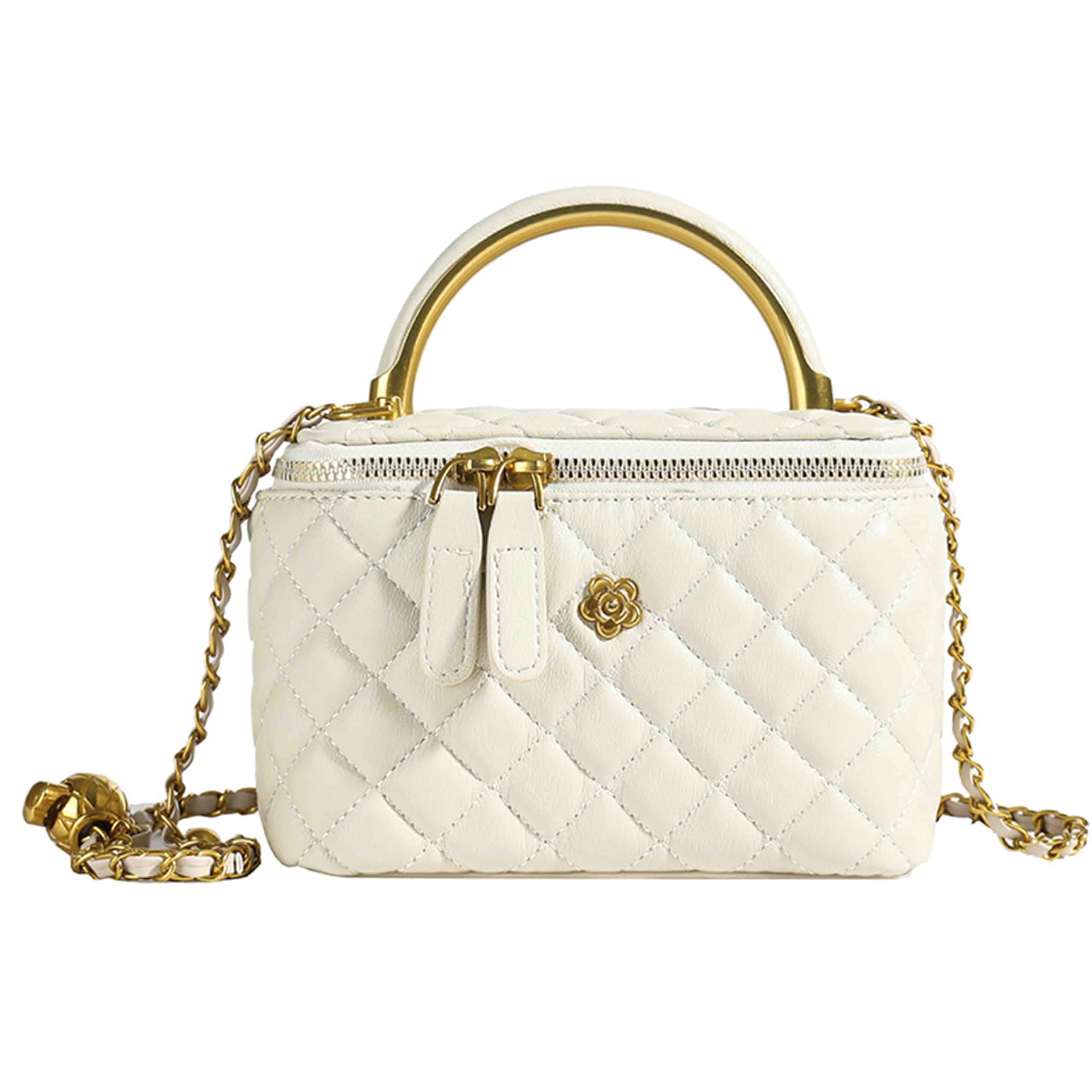 Ansseng Mini Quilted Square Box Bag For Women | Top-Handle Crossbody Handbag With Metal Chain Strap,vanity purse