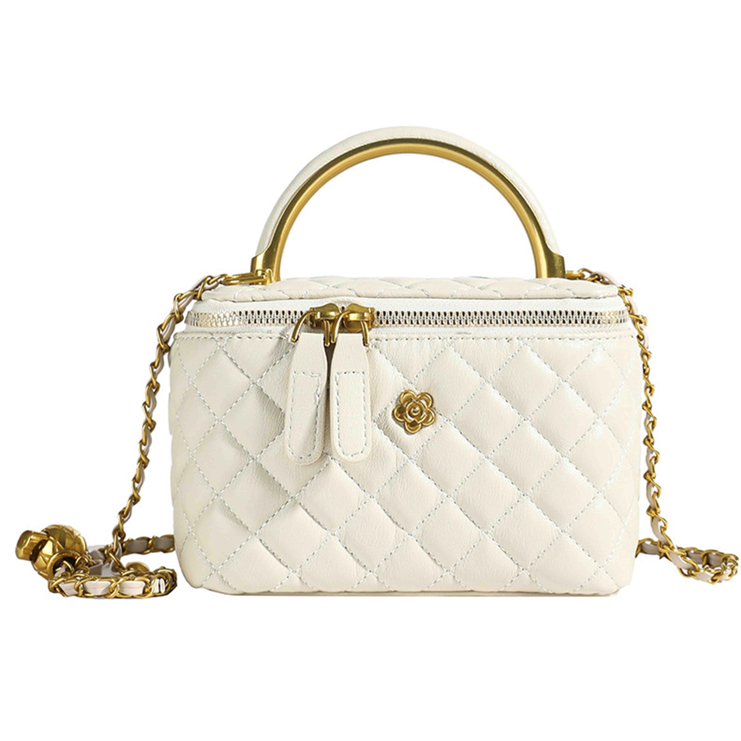 Ansseng Mini Quilted Square Box Bag For Women，Top-Handle Crossbody Handbag With Metal Chain Strap Vanity purse