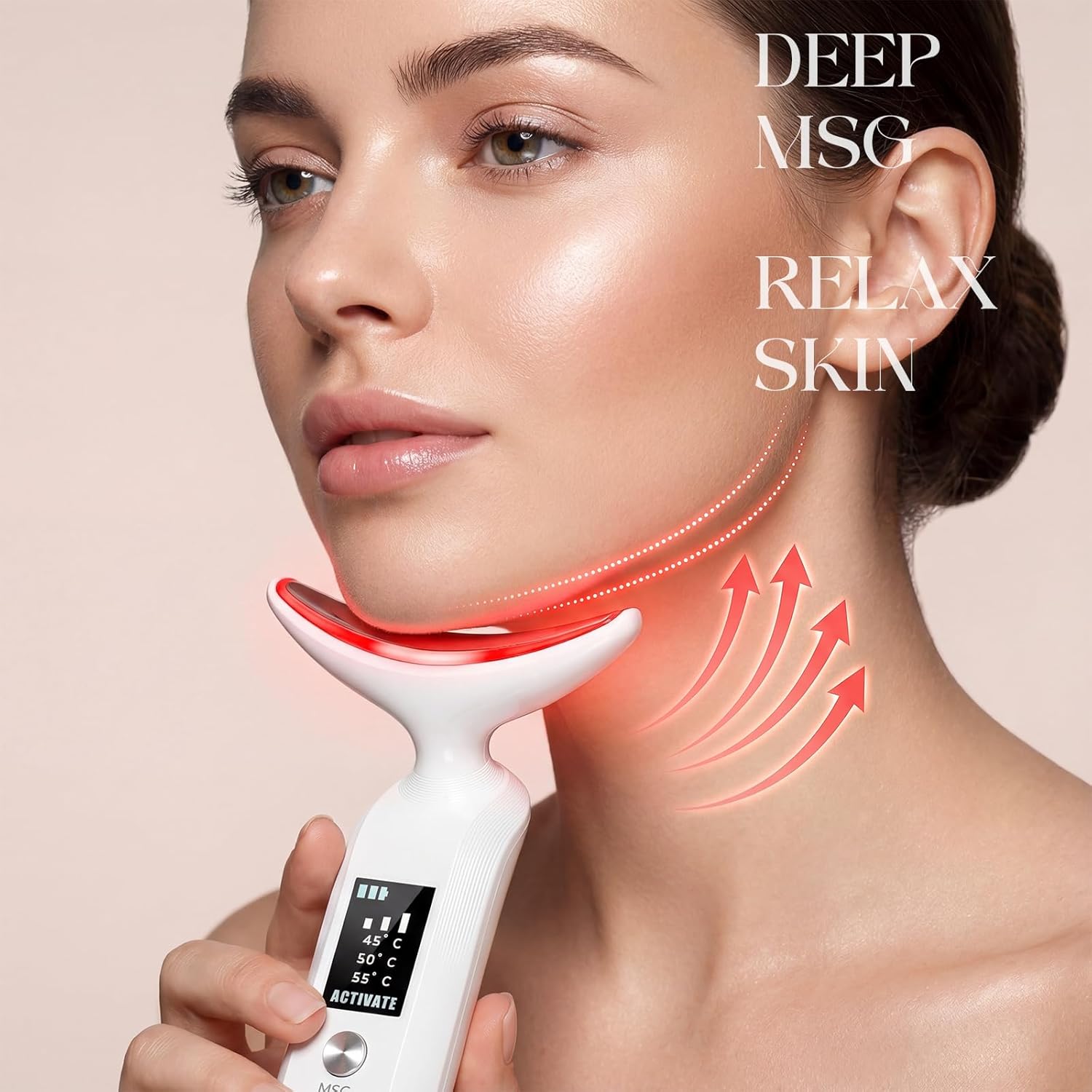 Face Massager with Led Light: 9-Color Facial Device - Neck Wrinkles Tightening Wand - Vibration Tool for Skin Care, White - Image 3