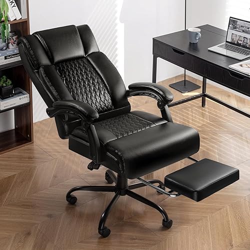 Miniatura 2 de LEMBERI Silla de oficina ejecutiva de 400 libras con reposapiés, silla de escritorio grande y alta resistente, sillas ergonómicas de piel sintética