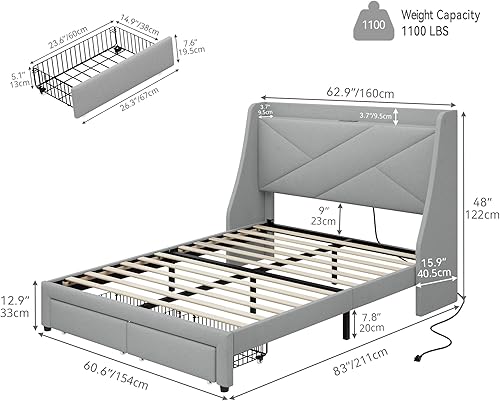 Miniatura 2 de YITAHOME Base de cama de almacenamiento, marco de cama tamaño Queen con puerto tipo C y USB y 2 cajones, cabecera tapizada, plataforma de