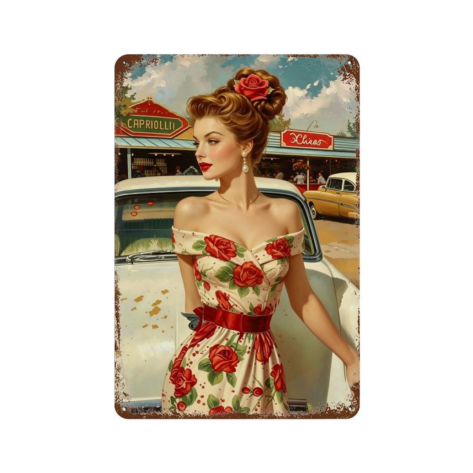 HDURYEYRYY 1950s Roadside Pin Up 03 (2) Wall Retro Iron Vintage Art Metal Tin Sign Poster Modern Home Cofffee Club Art Bar Shop Decor 30x20cm