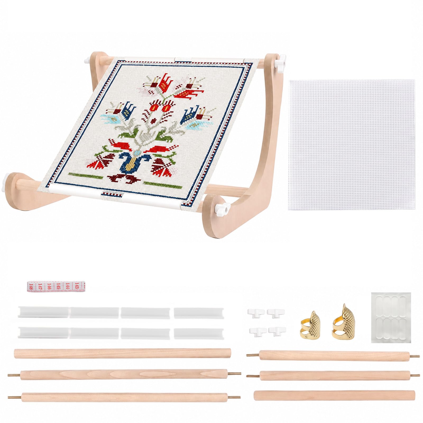 Adjustable Cross Stitch Frame & Embroidery Stand, Wooden Hoop Holder