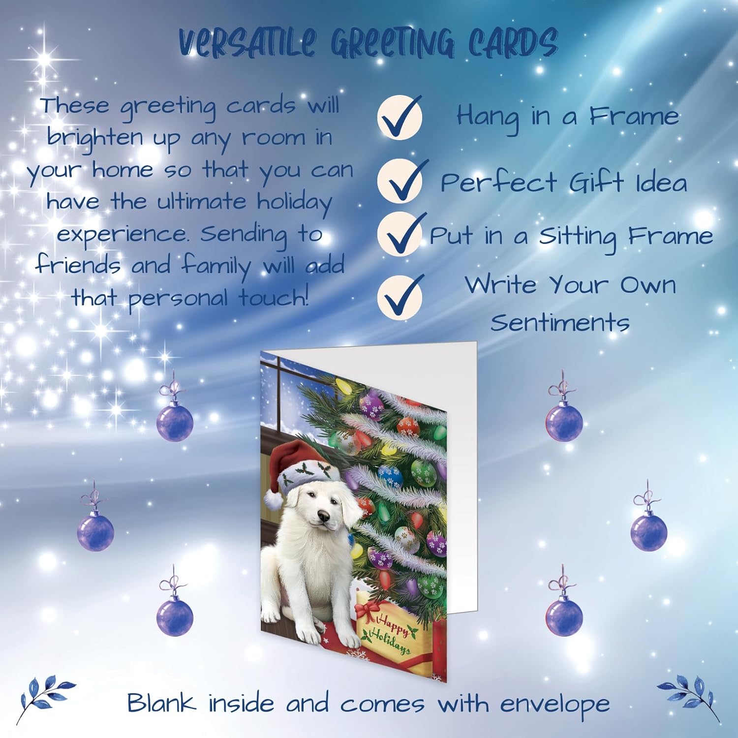 Christmas Tree and Presents Great Pyrenees Dog Greeting Cards - Adorable Pets Invitation Cards with Envelopes - Pet Artwork Christmas Greeting Cards GCD64406 (10 Greeting Cards)