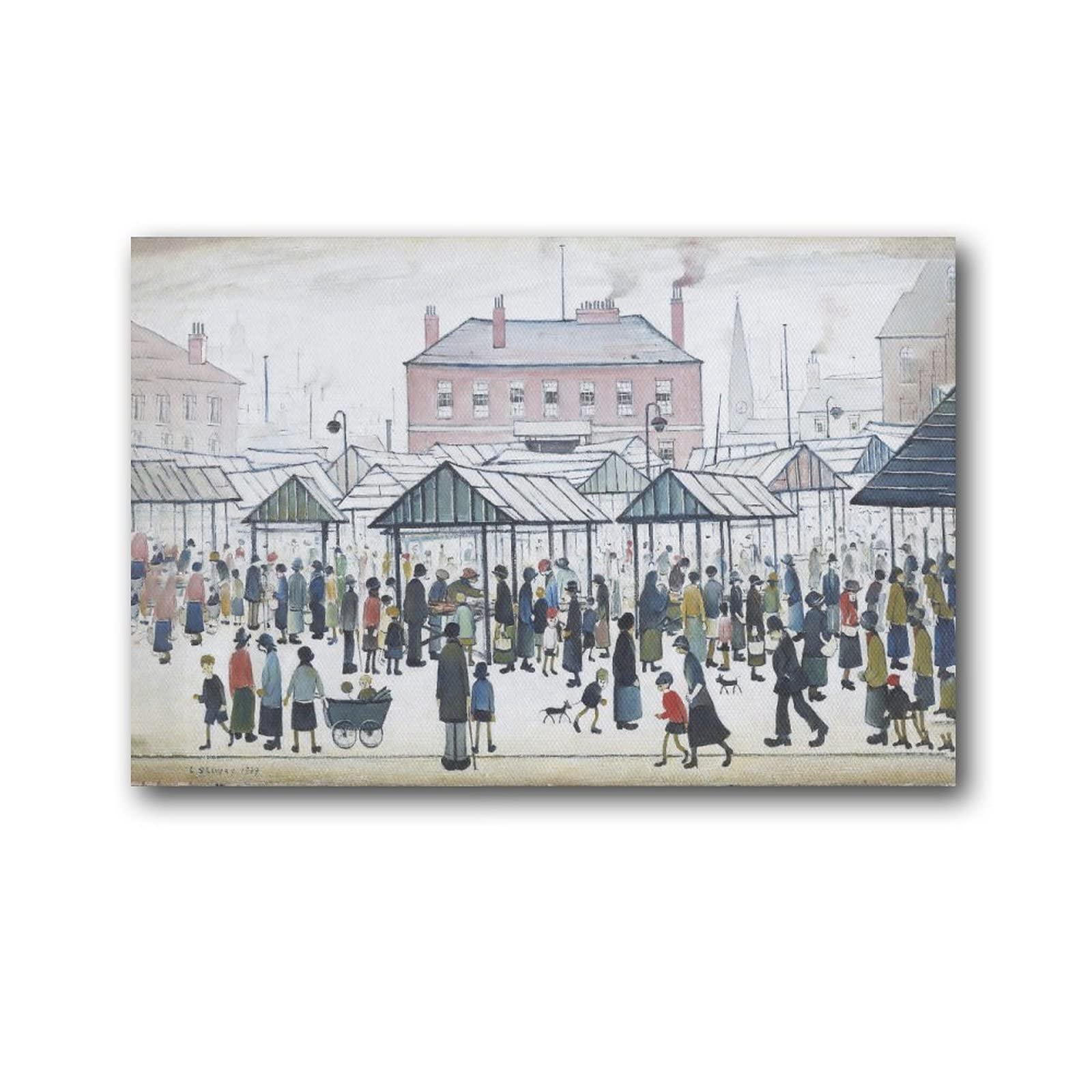 LS Lowry Market Scene, Northern Town Artworks Canvas Poster Room Aesthetic Wall Art Prints Home Modern Decor Gifts Framed-unframed 16x24inch(40x60cm)