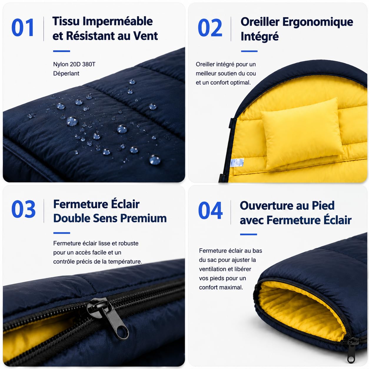 Sac de couchage 4 saisons, connectable, chaud, remplissage en fibre 3D, camping, randonnée, aventures en plein air
