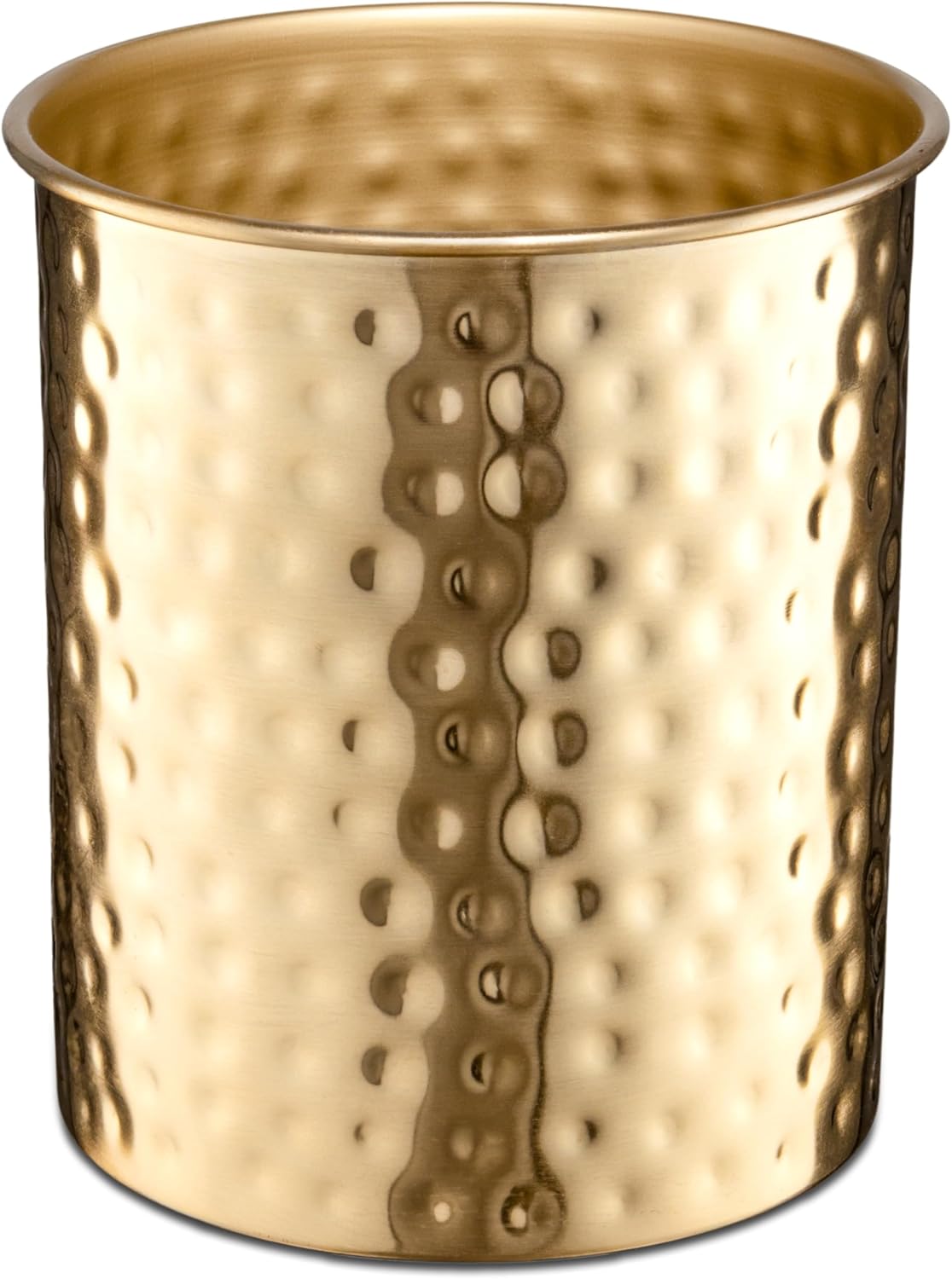 monarch abode metal hand hammered caddy, kitchen interior organizer for utensils, crock for cooking utensils, multipurpose, large utensil holder, brushed gold brushed gold hand hammered