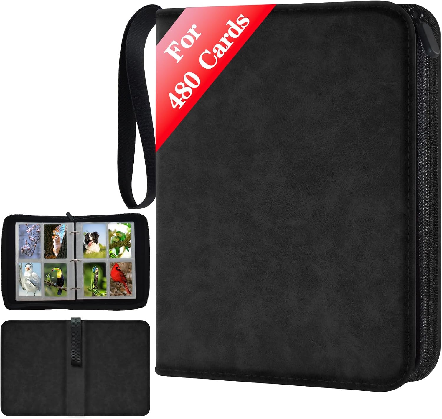 Scrapbook for Cards 4 Side Scrapbook for up to 480 Cards Trading Cards Album Zip Binder for Trading Cards MTG Cards Book for Playing Cards for Sports Cards Black