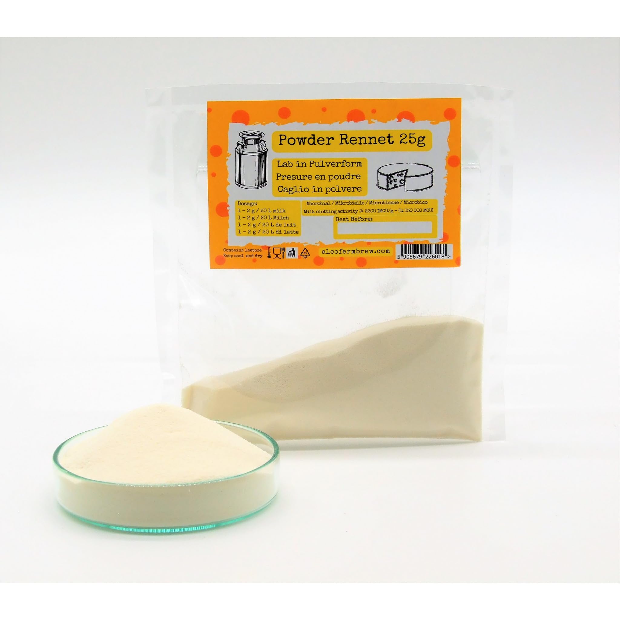 5 x Caglio Polvere per Formaggio 25g - Microbico Formaggio Fatto in Casa