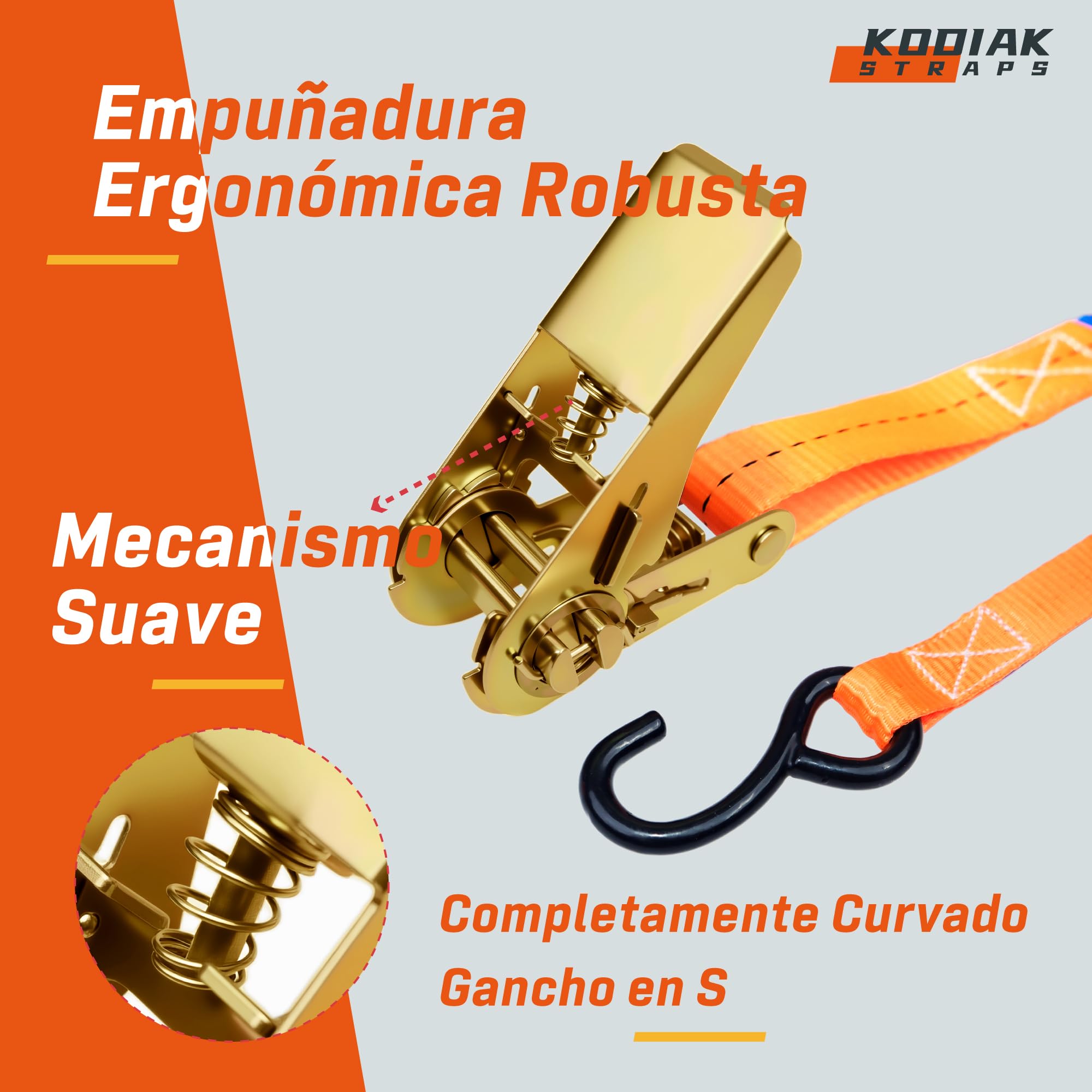 10 Correas Trinquete Gancho S 4m 25mm 800kg TÜV/GS Carga Segura