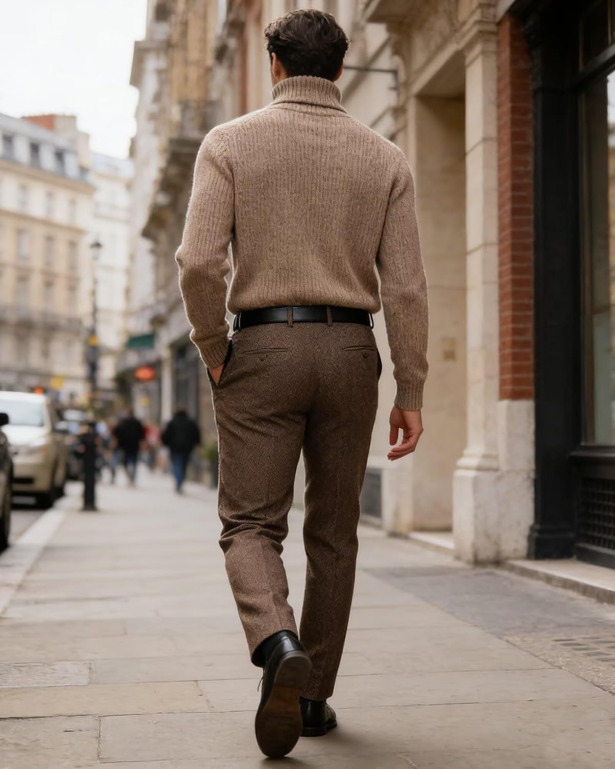 Vintage Mens Pants Tweed Herringbone Slim Fit Dress Pants for Men Suit Trouser Wool Blend Adjustable Slacks Casual Work