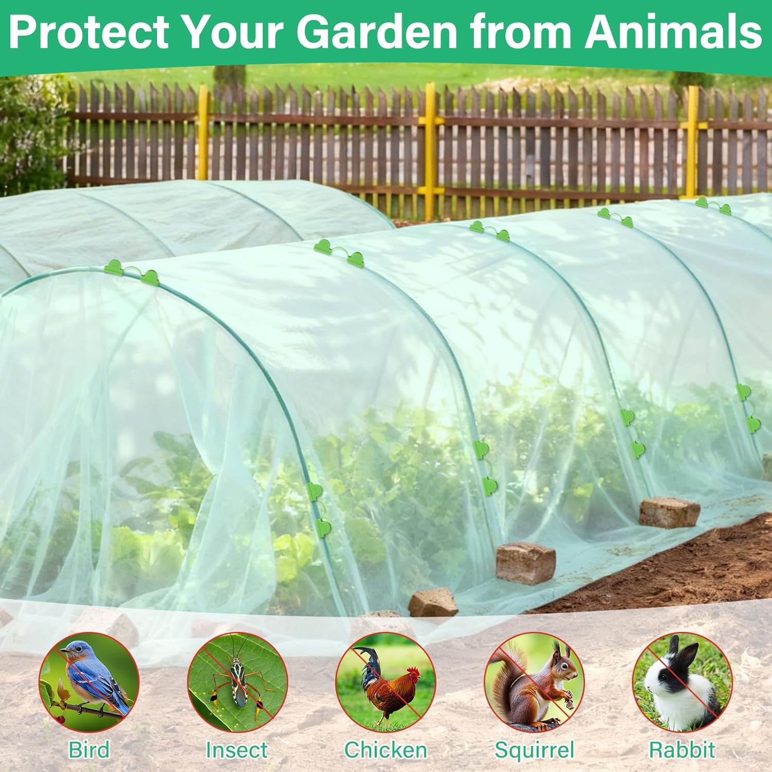 Garden Mesh Netting Kit for Raised Beds, 10x33FT Ultra Fine Mesh Netting& 6 Sets 8FT Fiberglass Garden Hoops, Insect Netting Row Cover, Pest Barrier Protection for Vegetable Fruits Flowers