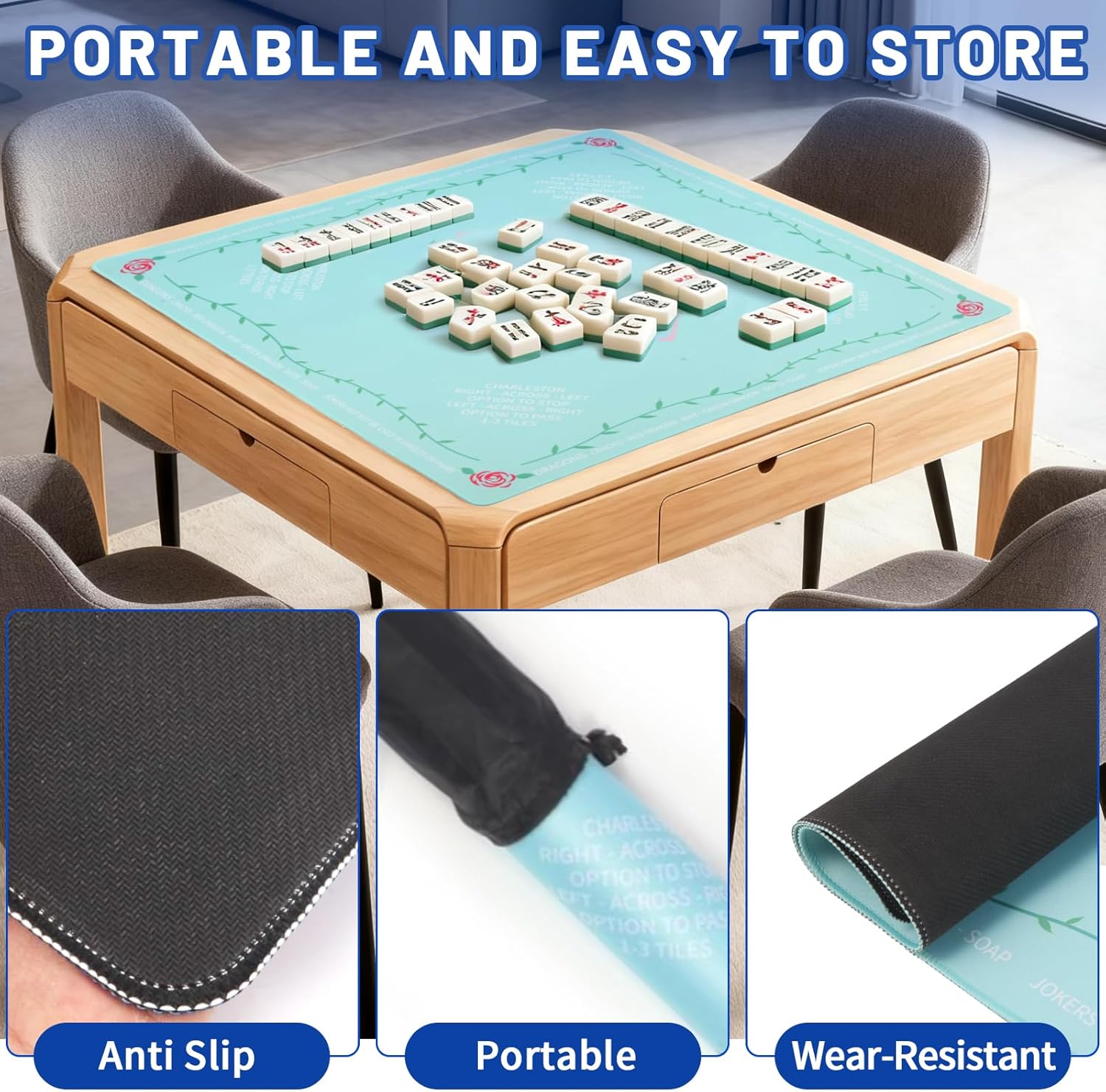Linoows Mahjong Mat | Non-Slip Gaming Mat with Noise Reduction 31.5x31.5 Inch Large for Mahjong, Poker, Board & Card Games, Dominoes | Rosy Dream