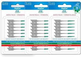 StopEver Well Tooth Interface Brush, Normal Size, White & Green, 3 Packs, 120 Pieces